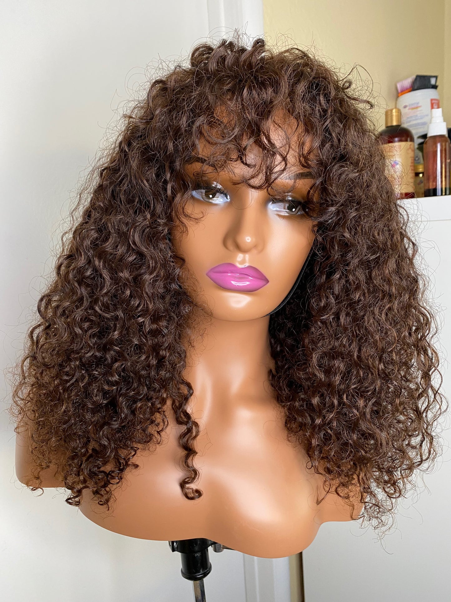 raw Cambodian tight curly closure wig dyed to a light brown