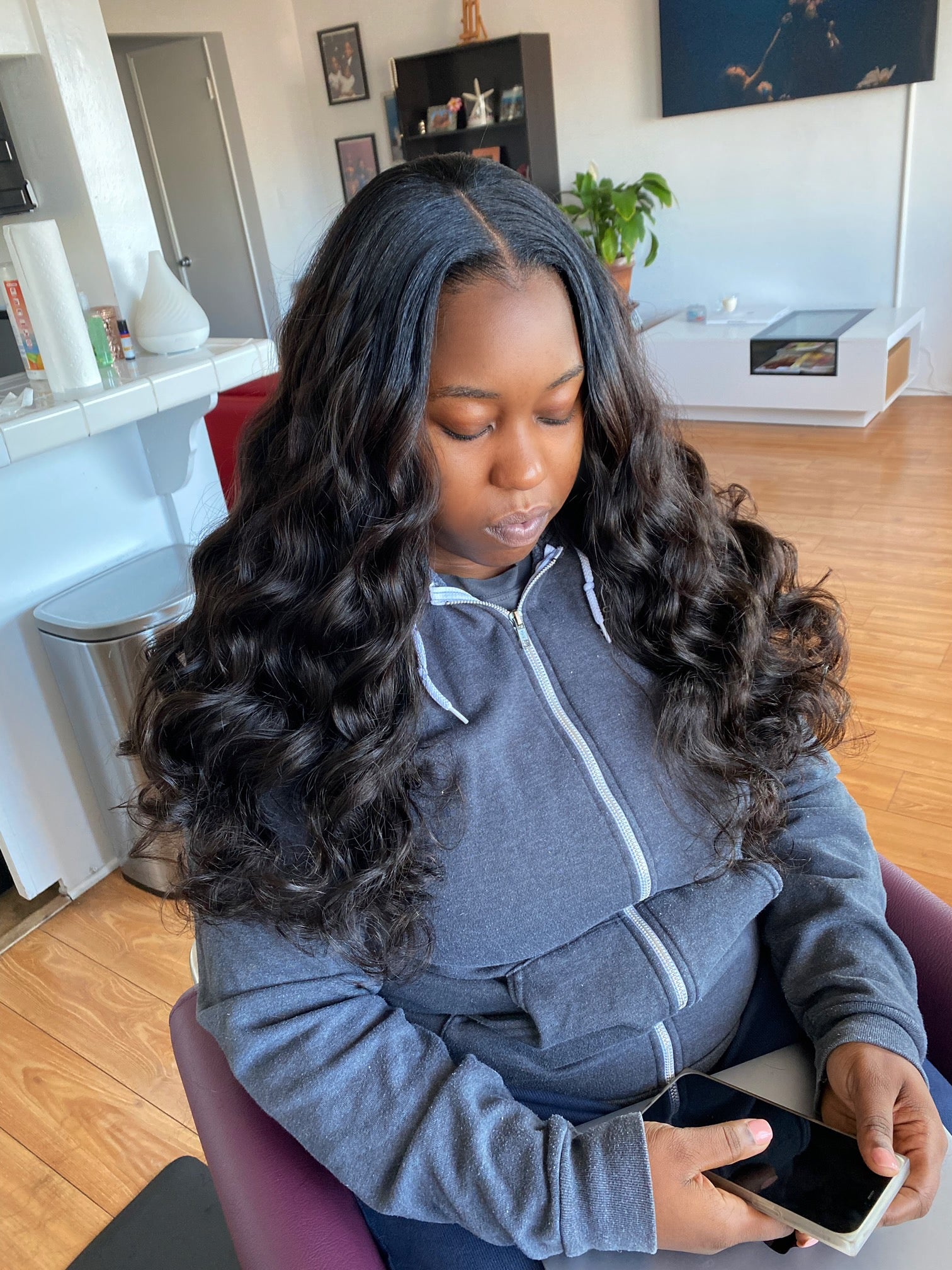 3 bundles of 22 inch raw Cambodian hair on this traditional weave install