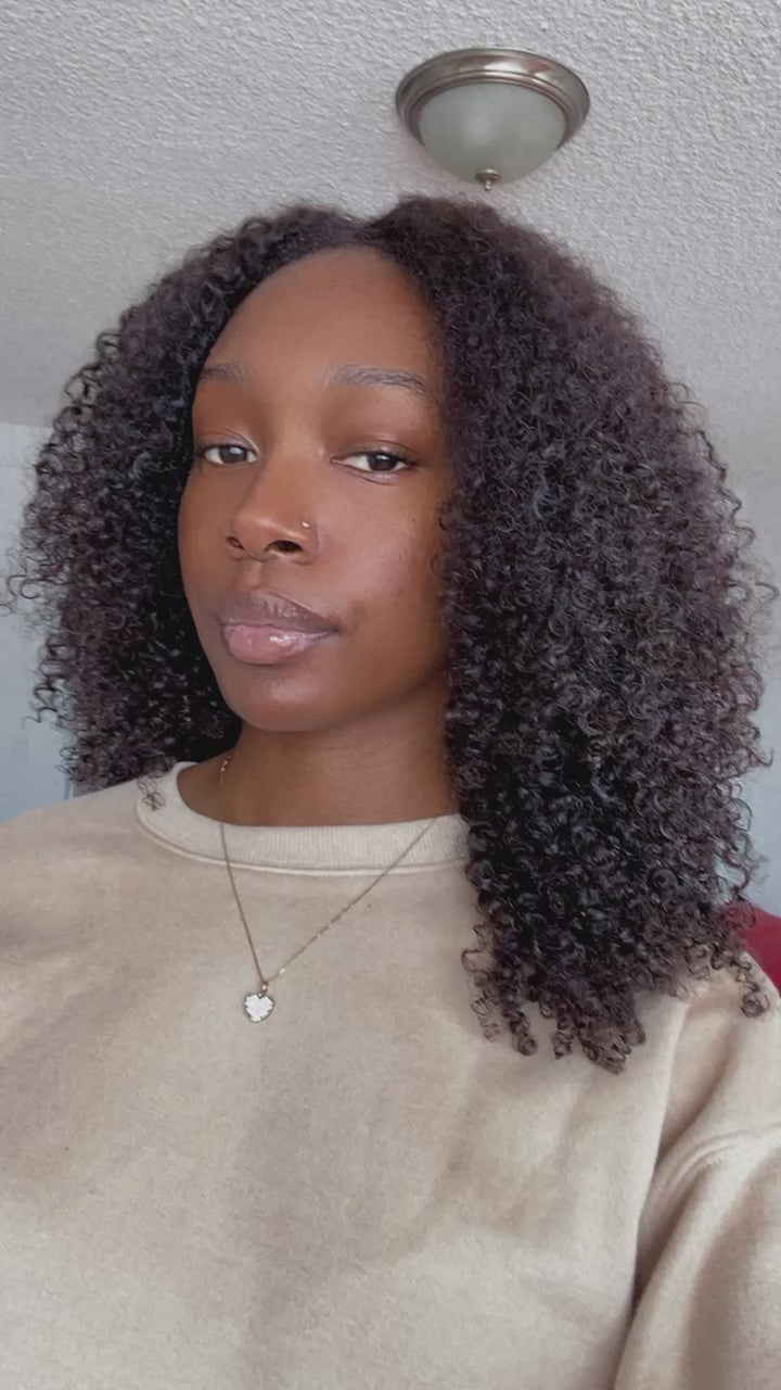 video of cCurly closure wig in 18 inches very natural bouncy tangle-free kinky curly hair wig